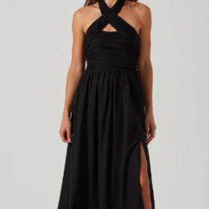 Zaria Pleated Halter Midi Dress